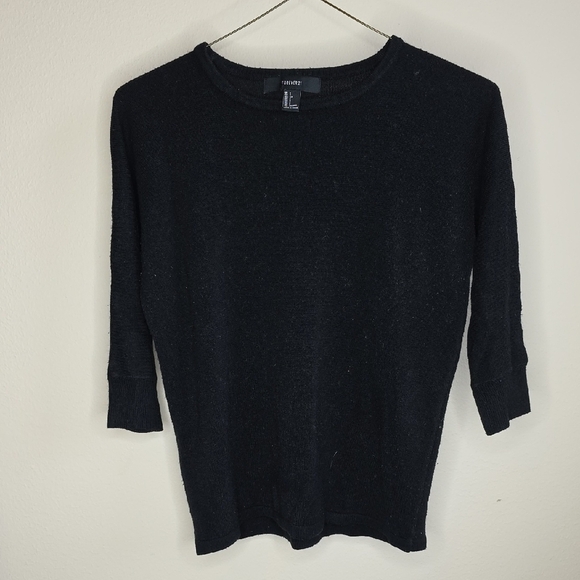 Forever 21 Sweater Crew Neck Soft Knit 3/4 Sleeve Black Small - Picture 3 of 4